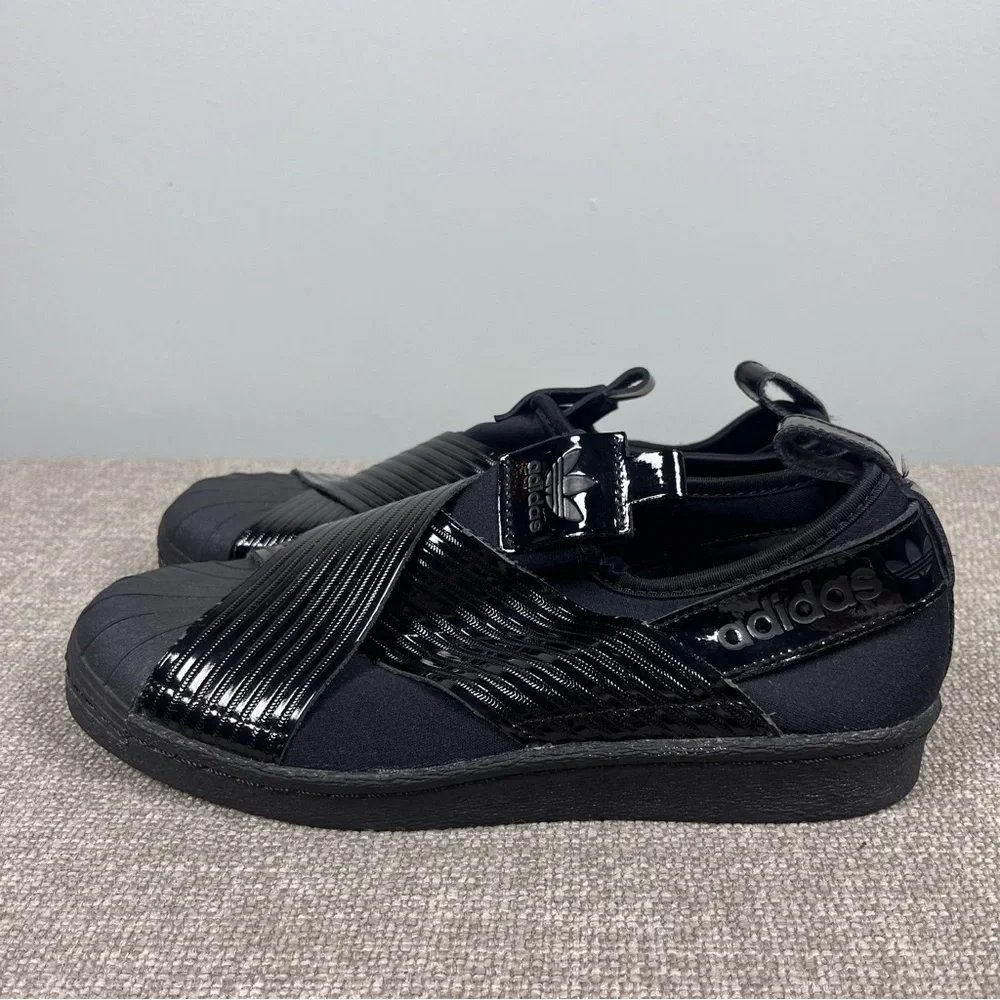 Adidas Women's Originals Superstar All Core Black Slip-On Shoes Sneakers Size 6
